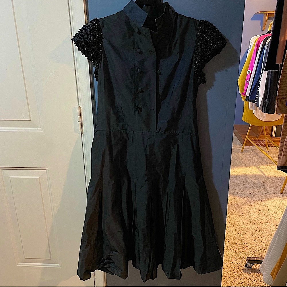 Women’s C & taffeta metallic navy blue midi dress- worn twice 
Size 42 or 8/10